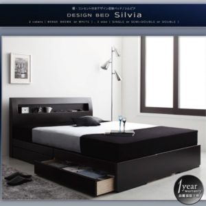 棚・コンセント付きデザイン収納ベッド【Silvia】シルビア