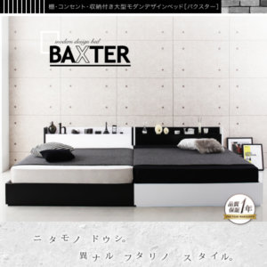 棚･コンセント付き大型モダン収納ベッド【BAXTER】バクスター